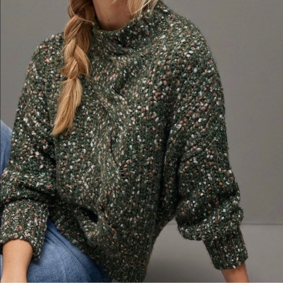 Anthropologie Maeve Maricarmen Cardigan Sweater Size Small Green Cable Knit - Picture 1 of 9